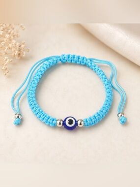 Bright Blue Evil Eye Macrame Bracelet